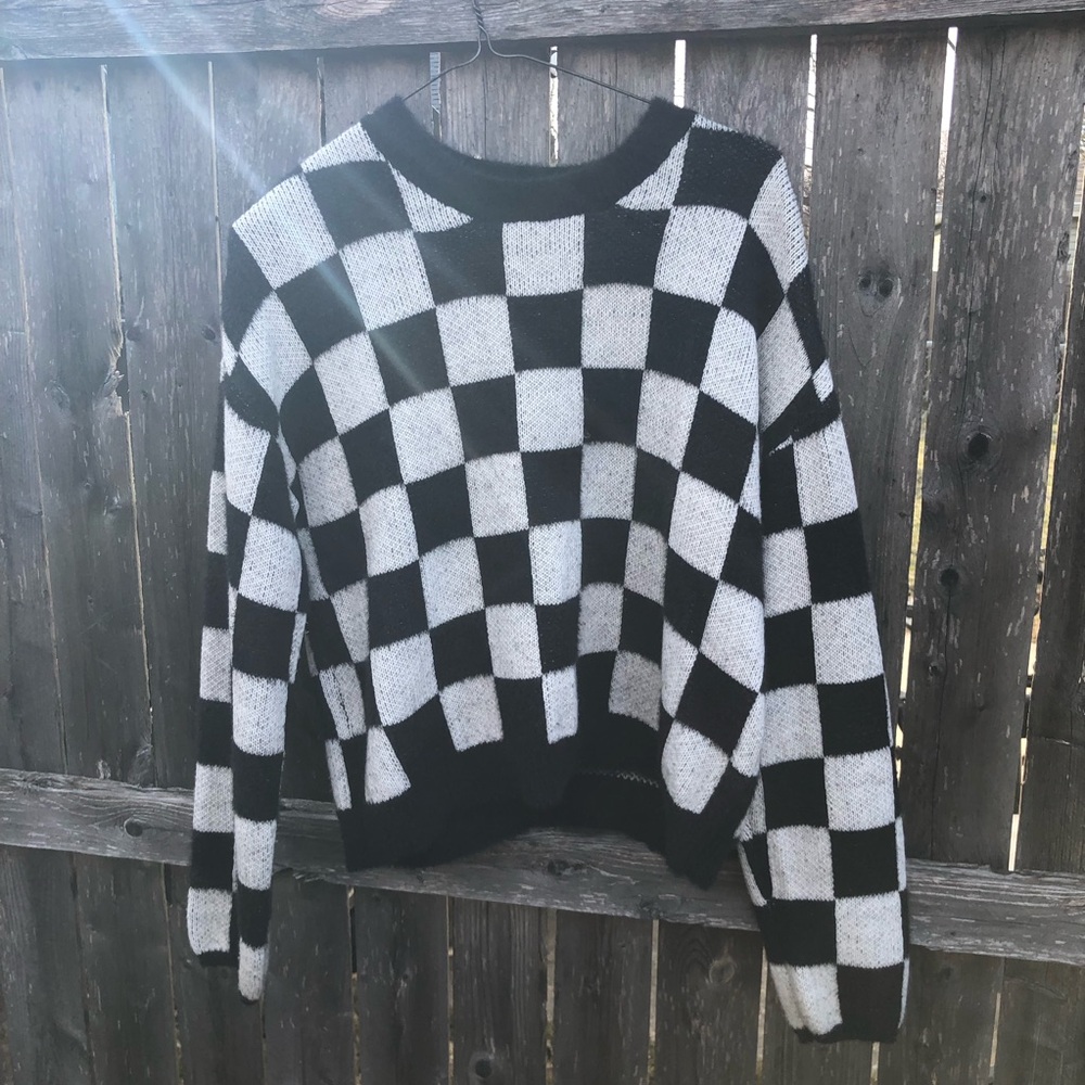 Black & White Checkerboard Crewneck Sweater